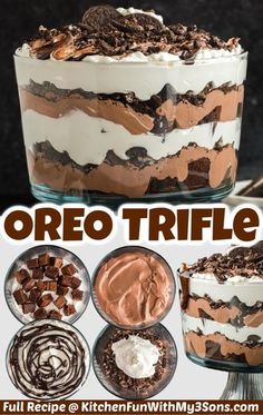 an oreo trifle with chocolate and cream in it