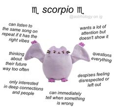 an image of a cartoon character with words describing it as scorpio m