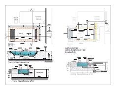 three diagrams showing different sections of the building