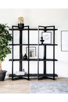 Black Wood 4-Shelf Bookcase | Eleonora Eddy High | dutchfurniture.com 4 Shelf Bookcase, Dutch Furniture, Open Bookcase, Interior Concept, Interior Trend, Menu Furniture, Bed Storage, Black Wood, Metallic Paint