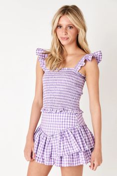 Elizabeth Skirt - Frock Shop Purple Gingham Dress, Rush Outfits, Preppy Tops, Purple Gingham, Summer Picnics, Checkered Skirt, Casual Preppy Outfits