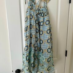 Innika Choo Dress/Skirt Can Be Worn A Couple Of Different Ways. Also Comes With A Waist Belt. Blue Bohemian Long Dress, Blue Cotton Maxi Dress With Tie Back, Blue Floral Print Long Dress, Yellow Long Dress For Spring, Blue Cotton Long Dress, Innika Choo, Bianca Dress, Knee Length Cocktail Dress, Boho Midi Dress