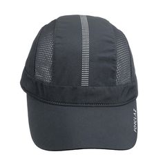 a black hat with white stripes on it