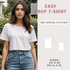 the easy crop t - shirt sewing pattern is available in sizes us 10 to 4xl