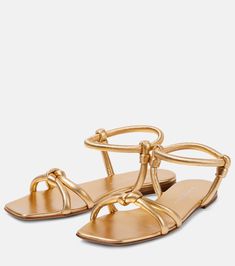 Fashion Sandals Flat, Latest Sandal, Dream Aesthetic, Patterned Blouse, Rossi Shoes, Metallic Shoes, Leather Sandals Flat, Brown Leather Sandals, Gold Sandals