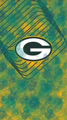 the green bay packers logo is shown on an abstract background with swirling lines and bubbles