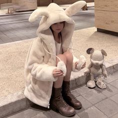 FREE SHIPPING ON ALL ORDERS OVER $50 | 100% SATISFACTION GUARANTEED Click "ADD TO CART" To Get Yours Now | Up To 60% OFF✨ Hop into style and comfort this spring with our adorable Spring Fluffy Jacket with Rabbit Ears. This charming faux fur hoodie features cute rabbit ears, a cozy design, and practical zipper sleeves, making it a perfect blend of playful and practical. Ideal for adding a touch of whimsy to your spring wardrobe, this jacket is both a fun and stylish choice for fashion-forward ind Streetwear Hooded Jacket With Faux Fur Lining, Casual Hoodie With Faux Fur Lining, Hood Clothes, Fluffy Rabbit, Kawaii Hoodie, Faux Fur Hoodie, Fluffy Jacket, Fluffy Bunny, Fur Hoodie