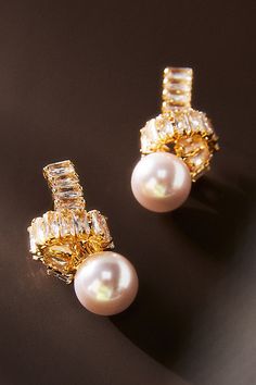 Pearl & Rhinestone Twist Earrings by Gemelli in Gold, Women's, Gold/Faux Pearl/Plated Brass at Anthropologie Luxury Jewelry For Reception With Pearl Drop, Twist Earrings, Statement Earrings Wedding, Wedding Dress Jewelry, Bridal Jewels, Natural Pearl Necklace, Woven Ring, Wedding Day Jewelry, Jewelry Staples