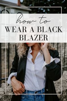 Cute Black Blazer Outfits, Womens Black Blazer Outfit Jeans, How To Wear A Black Blazer Casual, Black Blazer Outfits For Women Classy Chic, Black Knit Blazer Outfit, Fall Black Blazer Outfits For Women, Black Wool Blazer Outfit Women, How To Wear A Black Blazer With Jeans, How To Wear Blazers With Jeans