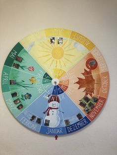 a colorful wheel with pictures on it and the words january to december written in different languages