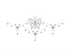 a black and white drawing of a butterfly with stars on it's back side