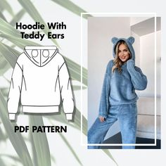 🌟 Hoodie With Teddy Ears Sewing Pattern 🌟 Create your cozy and adorable hoodie with teddy ears using this easy-to-follow PDF sewing pattern, perfect for intermediate sewists! This fully lined hood and ear detail adds a cute and playful touch to your wardrobe while keeping you warm and stylish. 📥 Instant Digital Download: - Pattern available in English. - Full-size print-at-home pattern pieces in US Letter, A4, and A0 formats. - Includes a detailed step-by-step illustrated tutorial to guide you through each stage. 📏 Pattern Features: - Fully lined hood with cute ear detail. - Long sleeves with comfortable cuffs. - Banded hem for a cozy fit. - No closures for easy wear. 📏 Available Sizes: XXS - XXXL Seam allowance: 3/8" (1 cm) already included. 🧵 What You'll Need: - Sewing machine (a s Pattern Teddy Bear, Teddy Bear Hoodie, Sewing Courses, Hoodie Cozy, Bear Hoodie, Handmade Wardrobe, Seam Ripper, Cozy Hoodie, Fabric Markers