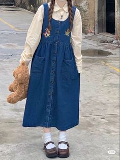 Modest Blue Outfits, Dresses With Tshirt, Soft Lovecore Aesthetic Outfits, Grandmacore Aesthetic Outfit, Modest Style, Fashion Top Outfits, Simple Trendy Outfits, 가을 패션, Really Cute Outfits