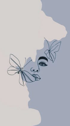 a woman's face with butterfly wings on her nose and the background is blue