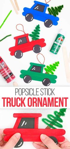 this popsicle stick truck ornament is an easy and fun christmas craft for kids