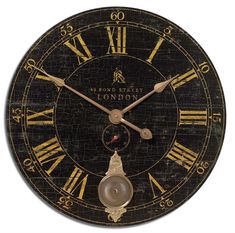 Uttermost Bond Street 30 Black Wall Clock By Casagear Home Old Clock, Traditional Wall Clocks, Pendulum Wall Clock, Black Clocks, London Wall, Black Wall Clock, Oversized Wall Clock, Tabletop Clocks, Wood Wall Clock