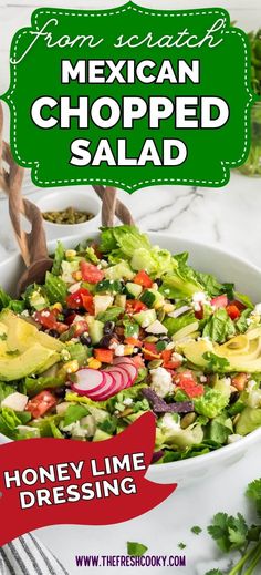 mexican chopped salad in a white bowl with text overlay