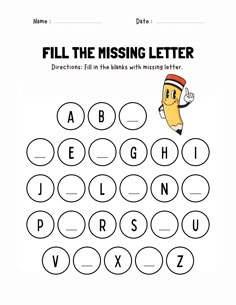 fill the missing letter worksheet for kids to practice their handwriting and writing skills