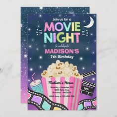 Cinema Party Invitations, Movie Sleepover, Cinema Party, Movie Night Invitations, Movie Birthday Party, Backyard Movie Nights