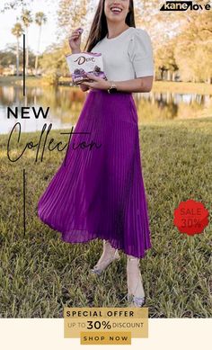 Metallic Pleated Maxi Skirts Purple Pleated Bottoms For Spring, Casual Purple Skirt For Winter, Chic Pleated Purple Bottoms, High Waist Purple Lined Skirt, Summer Pleated Purple Bottoms, Chic Purple Pleated Bottoms, Elegant Purple Pleated Skirt, Trendy Pleated Flowy Skirt Bottoms, Summer Purple Pleated Bottoms