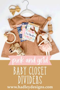 pink and gold baby closet dividers with text overlay