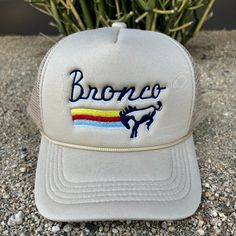 Bronco Embroidered Tan Trucker Hat Trucker Hat, Fast Delivery, Women Accessories, Hats, Women Shopping, Color