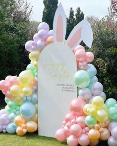 an easter decoration with balloons and bunny ears