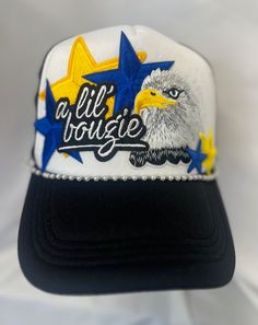 Show your school spirit in game day in our pre made trucker hats with our own custom designs pressed in our own shop! This hat features multiple patches & a removable chain. Cheap Team Spirit Hats For Baseball Season, Game Day Trucker Snapback Hat, Patch Hat Ideas, Louisiana Tech, Custom Trucker Hats, Everyday Purse, Womens Ministry, Hat Patches, Hat Ideas