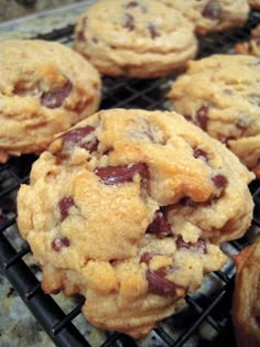 chocolate chip cookies cooling on a wire rack