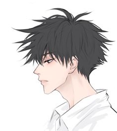 an anime character with black hair and white shirt