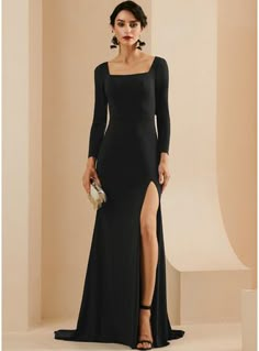 JJsHouse Trumpet/Mermaid Square Neckline Sweep Train Zipper Up Sleeves Long Sleeves No Black Winter Spring Summer Fall Jersey Height:5.7ft Bust:32in Waist:23in Hips:35in Special Occasion Dresses Evening Dress. #JJsHouse #TrumpetMermaid #SquareNeckline #SweepTrain #ZipperUp #Sleeves #LongSleeves #No #Black #Winter #Spring #Summer #Fall #Jersey #SpecialOccasionDresses #EveningDress Jersey Evening Dress, Timeless Glamour, Black Evening Gown, Black Dresses Classy, Formal Dresses With Sleeves, Tulle Evening Dress, Satin Evening Dresses, Evening Dresses With Sleeves, Black Dress Formal