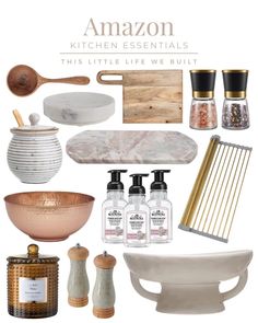 an assortment of kitchen essentials on display