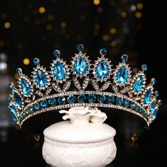 Blue Silver Tiara Crown Organic Princess Queen Headdress Bridgerton Gift Bridal Real Metal Cosplay Diadem Wedding Pageant Light Aqu Sapphire Wedding Crown, Queen Elizabeth Aquamarine Tiara, Crown Bride, Crystal Crown Wedding, Pageant Crowns, Crystal Bridal Tiaras, Silver Tiara, Bride Tiara, Blue Crown