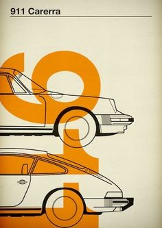 an orange and white poster with the number nine on it's side, next to a car