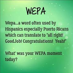 a green background with the words wepa written in black on it and an image of a