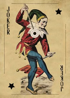 an image of a joker playing cards with stars on the sides and in the middle