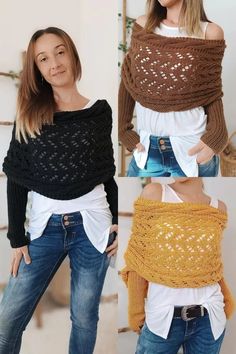 Sleeves For Women, Shoulder Wrap, Women Sweater, Knitted Shawls, Look Casual