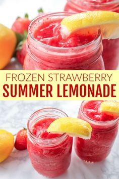 frozen strawberry summer lemonade in mason jars