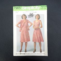 a woman's dress sewing pattern from the 1970's is displayed on a table