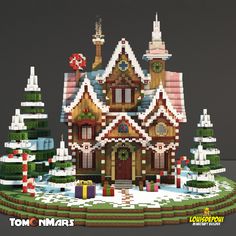 a lego model of a gingerbread house with christmas decorations on the front and side