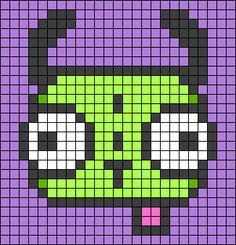 an image of a pixel art piece in purple and green