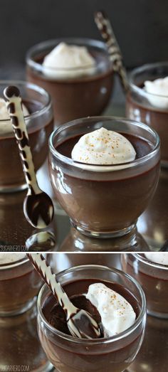 chocolate dessert with whipped cream in small bowls