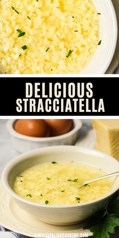 two pictures with different types of food in them and the words delicious stracciatella