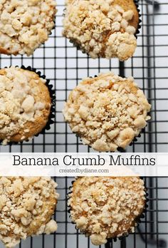 banana crumb muffins on a cooling rack