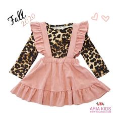 (1) Fall/Winter 2020 – ARIA KIDS Pink Suspenders, Angel Sleeves Dress, Leopard Top, Girl's Back, Suspender Skirt, Leopard Dress, Pink Suede, Back To School Outfits, Ruffle Skirt