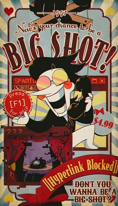 an advertisement for the big shot movie starring cartoon characters, including a man in a top hat