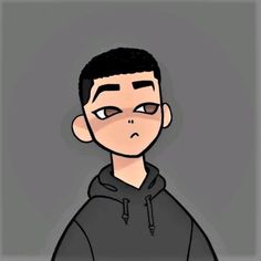 a drawing of a young man in a black hoodie looking at the camera with an angry look on his face