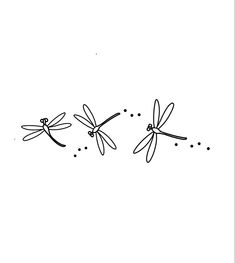 three dragonflies flying in the sky with dots on their wings and one is black and white