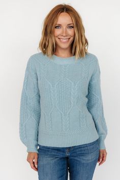 Sheffield Knit Sweater | Light Blue - Baltic Born Baltic Born, Chunky Cable Knit, Long Tall Sally, Cable Knit Jumper, Crew Clothing, Tall Clothing, Knitted Jumper, Wide Sleeves, Knitting Materials