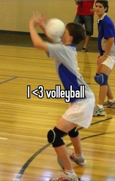 two boys playing volleyball on a court with the words i > 3 volleyball in front of them